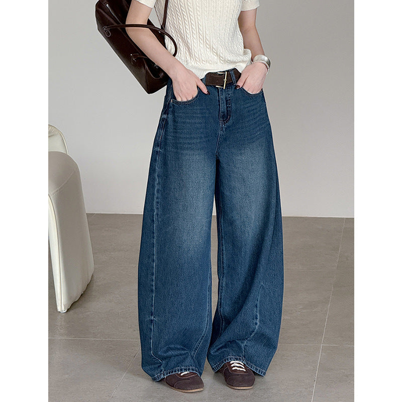 Jean large décontracté à taille haute pour femme