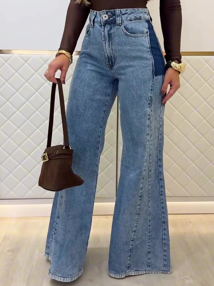 Jean flare bleu clair taille haute ultra-tendance