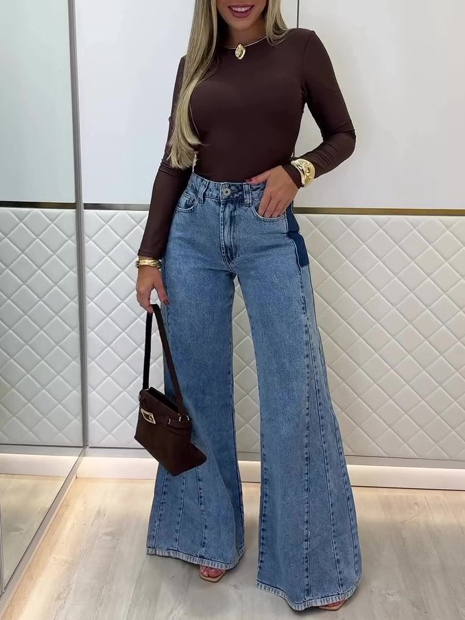 Jean flare bleu clair taille haute ultra-tendance