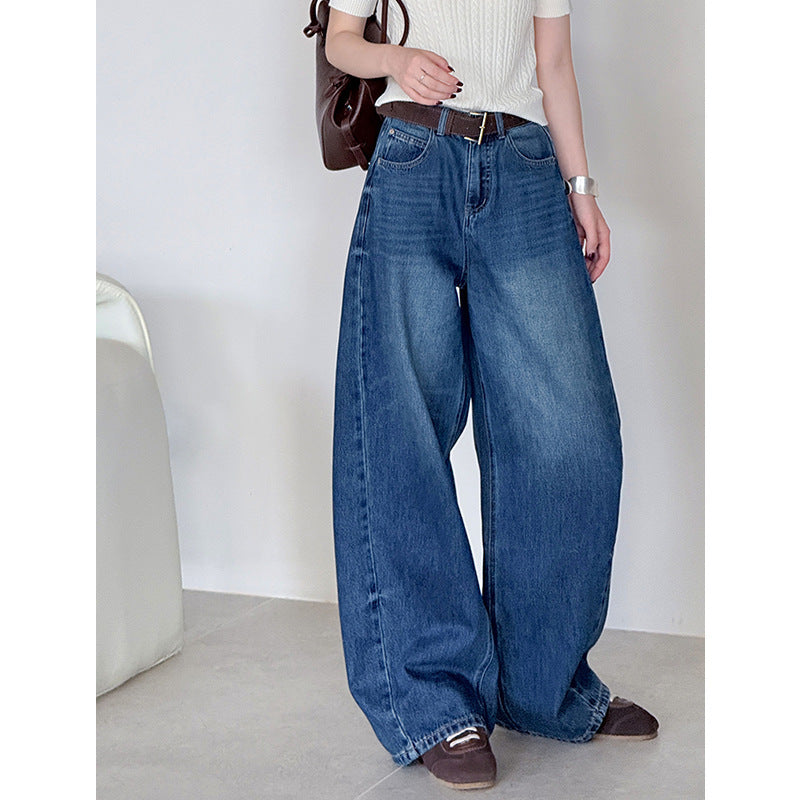 Jean large décontracté à taille haute pour femme