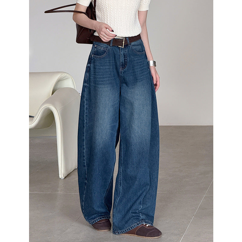 Jean large décontracté à taille haute pour femme