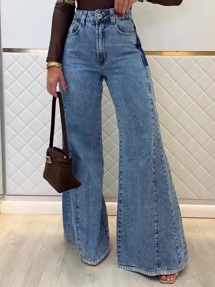 Jean flare bleu clair taille haute ultra-tendance
