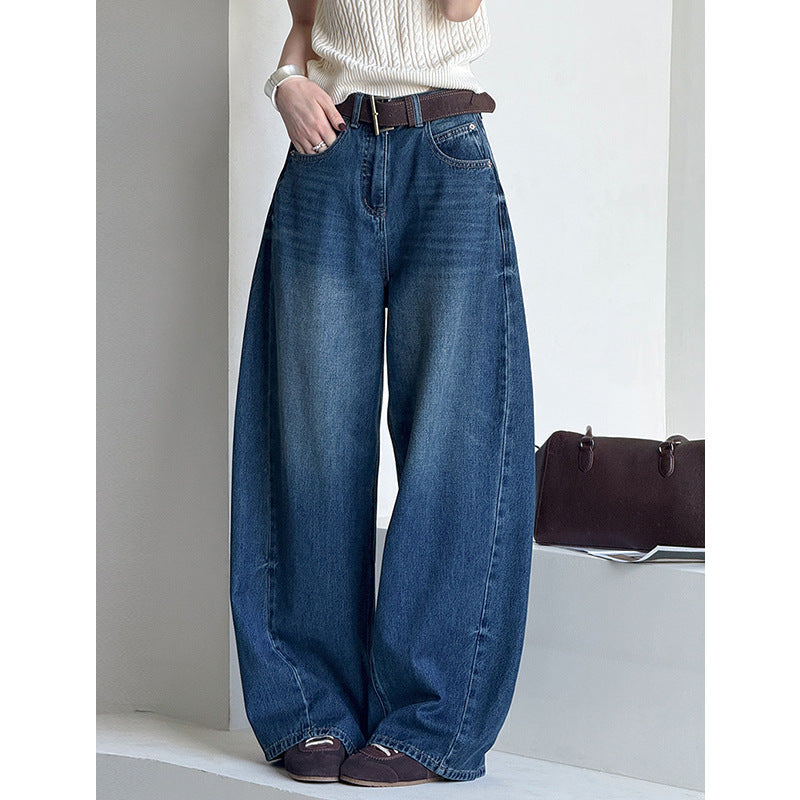 Jean large décontracté à taille haute pour femme