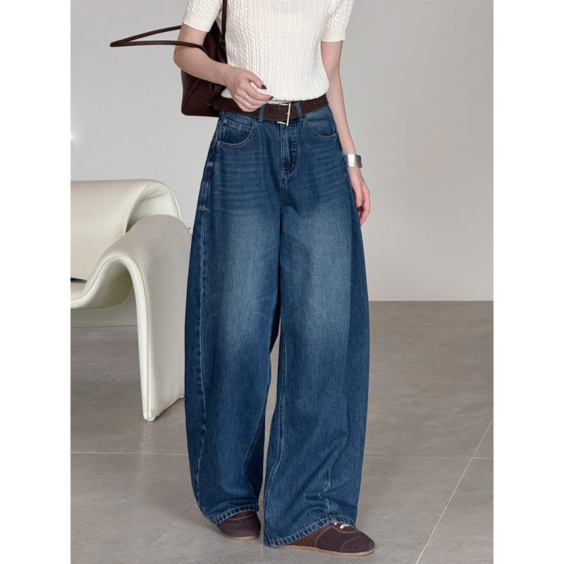 Jean large décontracté à taille haute pour femme