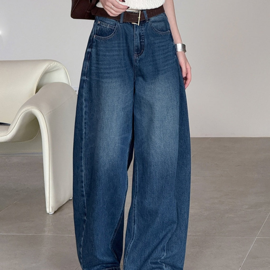 Jean large décontracté à taille haute pour femme
