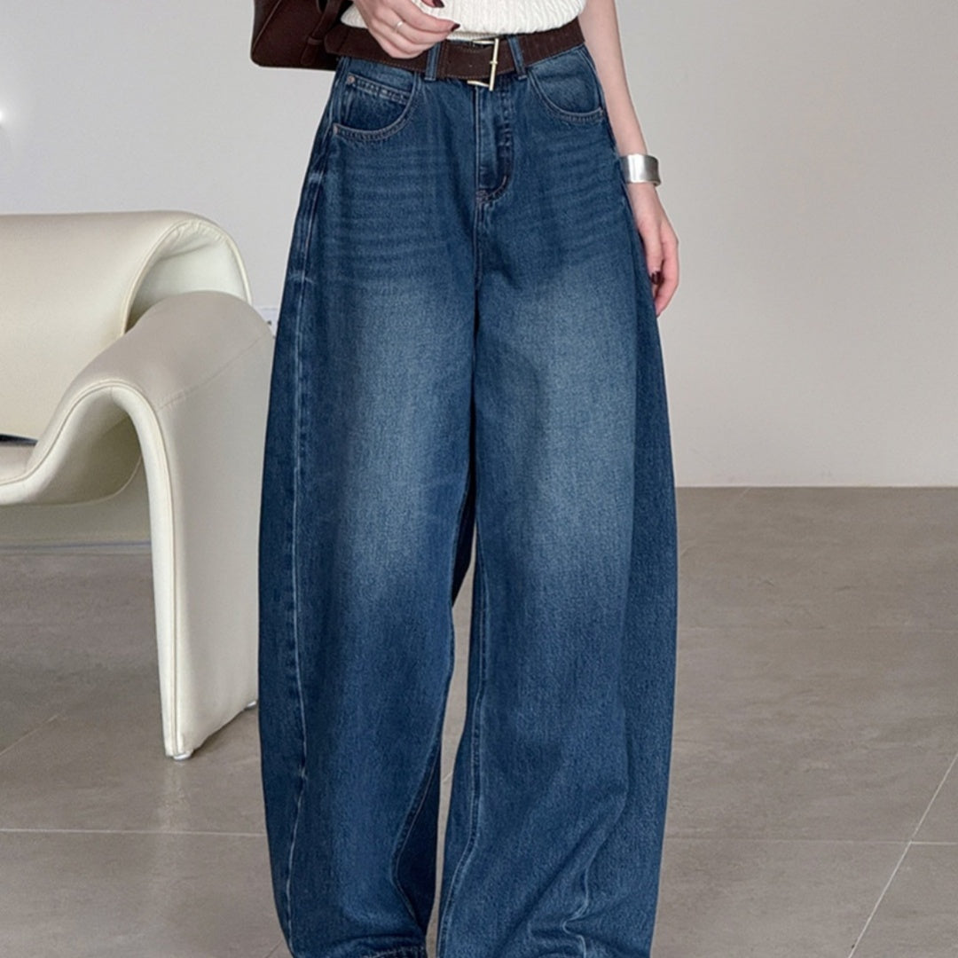 Jean large décontracté à taille haute pour femme
